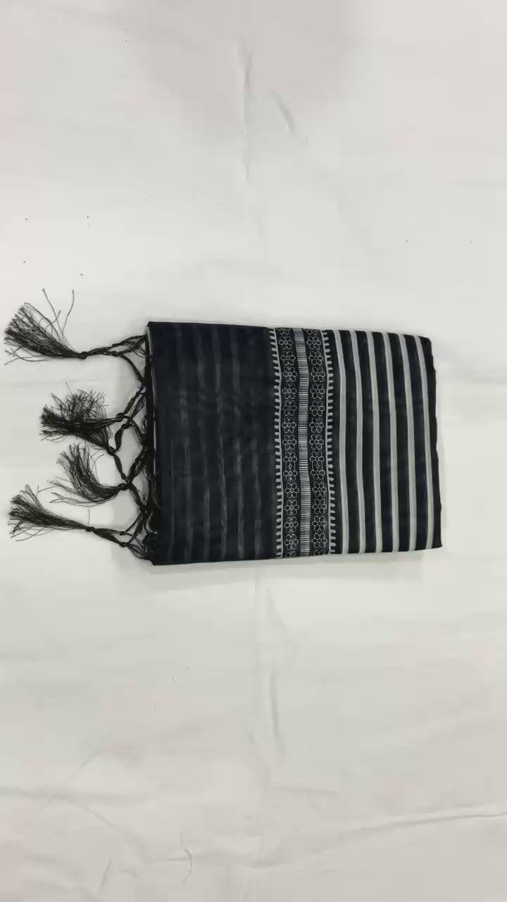 Premium Chanderi Cotton Digital Printed Saree with Zahlar Tussle