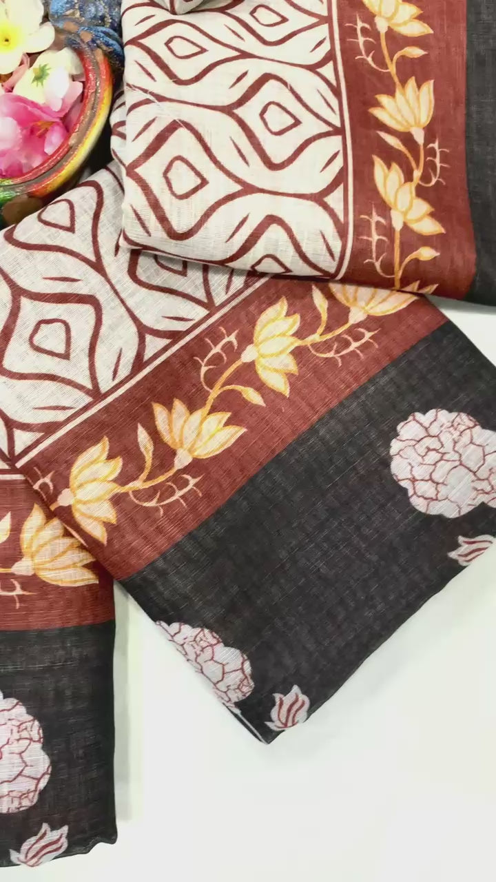 Half & Half Rich Pallu Linen Cotton Digital Printed Saree