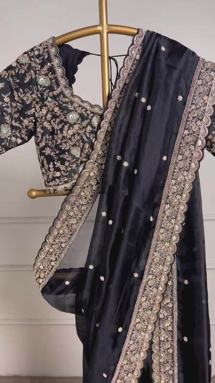 Royal Luxe Heavy Tibby Silk Saree with Thread & Sequin Work and Designer Banglory Silk Blouse
