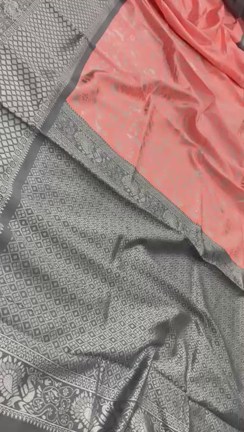 Soft Lichi Silk Jacquard Work Saree with Rich Pallu and Exclusive Blouse Border