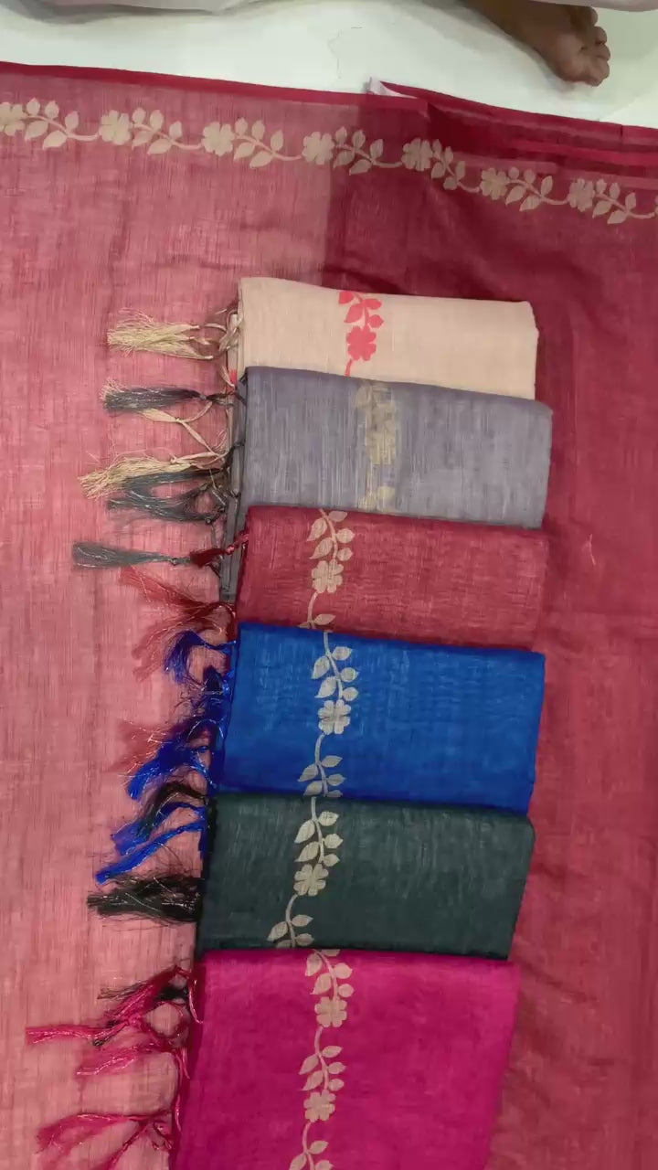 Elegant Zahlar Bloom Premium Linen Cotton Digital Printed Saree with Satin Banglory Blouse