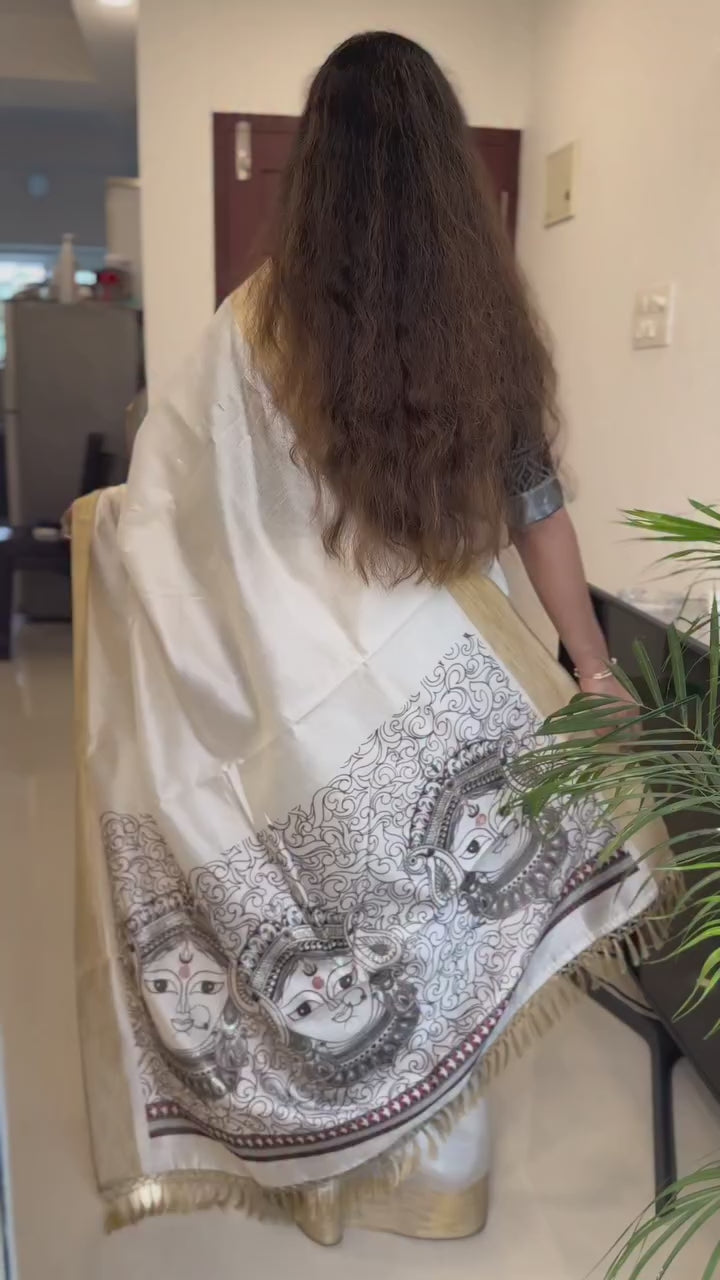 Royal Bloom Digital Print Linen Cotton Saree with Matching Blouse