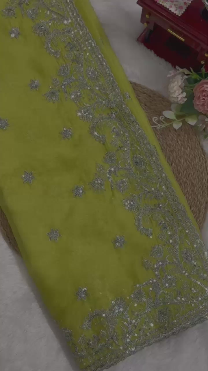 Regal Radiance Luxury Tibby Silk Saree with Exquisite Thread & Sequin Work