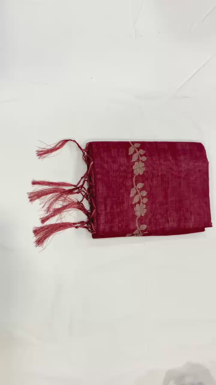 Elegant Zahlar Bloom Premium Linen Cotton Digital Printed Saree with Satin Banglory Blouse